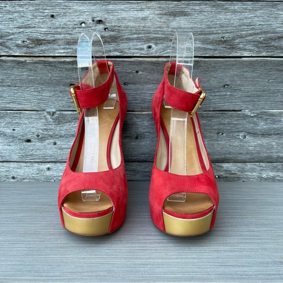 Giuseppe Zanotti Red Suede Wedge Pumps - Picture 3 of 11